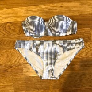 J.Crew seersucker blue and white bikini